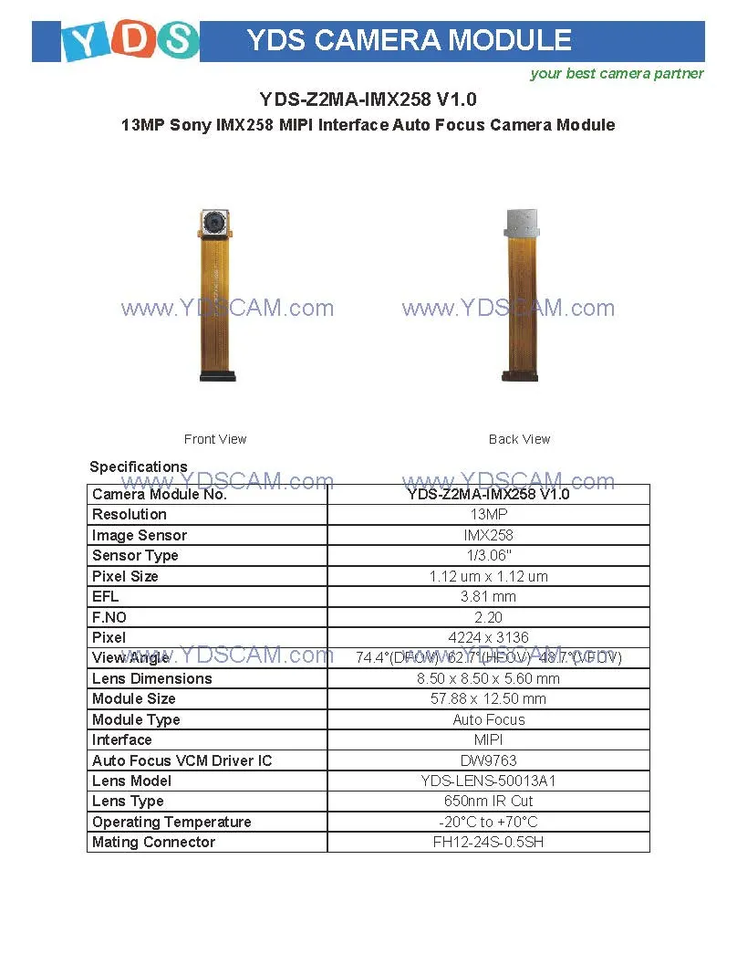 Yds-Z2ma-Imx258 V1.0 13MP Imx258 Mipi Interface Auto Focus Camera Module