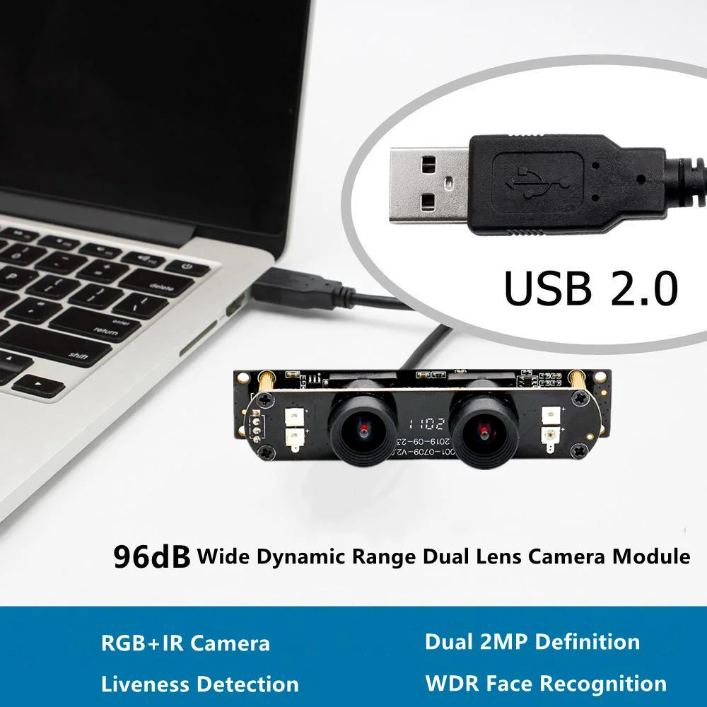 USB Wide Dynamic HD Face Recognition 2 MP Pixel Binocular Surveillance Camera Module Endoscope Module